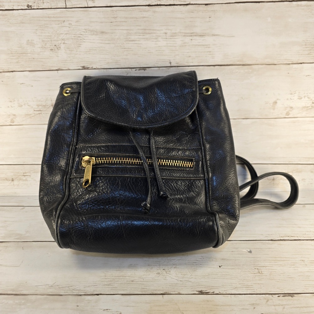 Vintage‎ Pattie Jarrell Colorado USA Black Leather Mini Backpack Drawstring Bag
